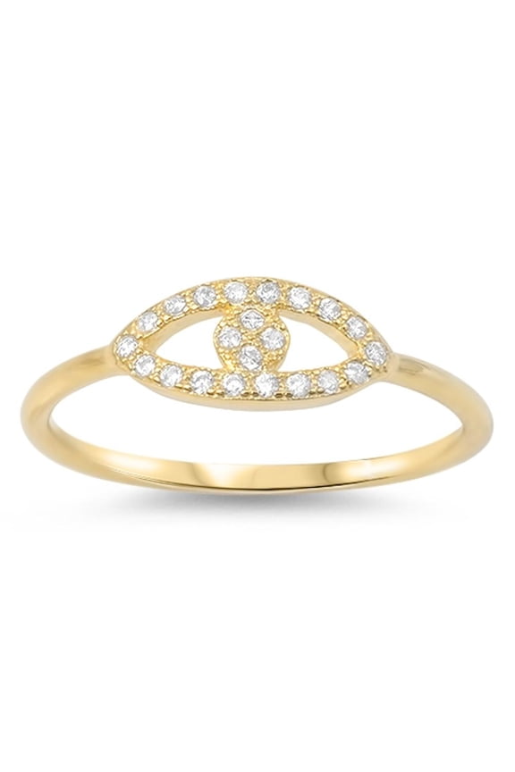 CHOOSE YOUR COLOR Gold-Tone Evil Eye Clear CZ Ring 925 Sterling Silver Band White Female Size 7