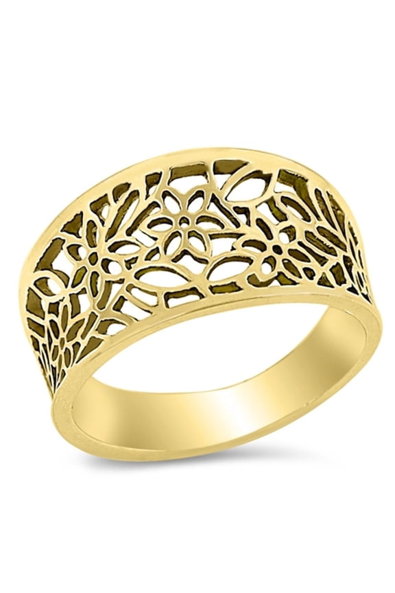 CHOOSE YOUR COLOR Gold-Tone Filigree Flower Victorian Leaf Ring Sterling Silver Band 925 Female Size 5