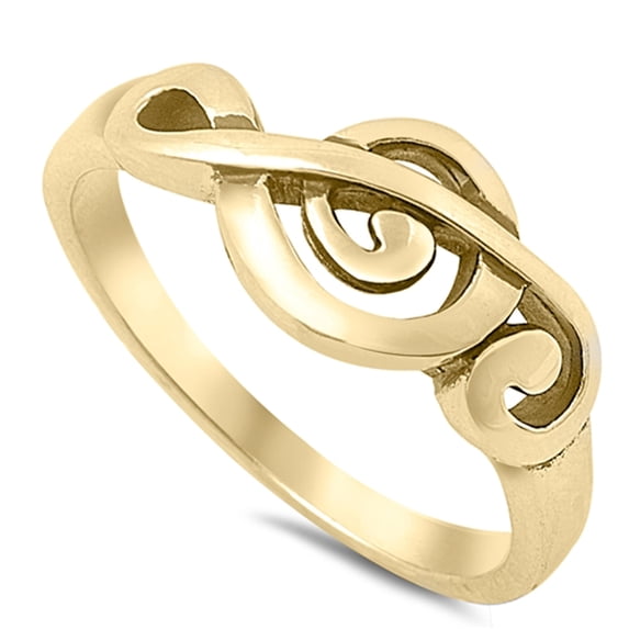 CHOOSE YOUR COLOR Gold-Tone Music Clef Note Ring .925 Sterling Silver Musical Band Jewelry Female Size 8