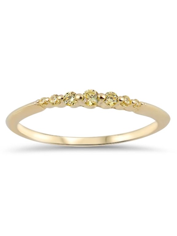 CHOOSE YOUR COLOR Gold-Tone Promise Yellow CZ Ring .925 Sterling Silver Wedding Band Female Size 6