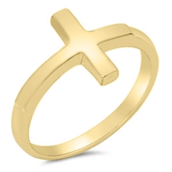 CHOOSE YOUR COLOR Gold-Tone Sideways Cross Christian Ring .925 Sterling Silver Band Jewelry Female Size 8