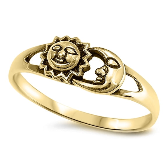 CHOOSE YOUR COLOR Gold-Tone Sun Moon Filigree Boho Ring .925 Sterling Silver Band Jewelry Female Size 10