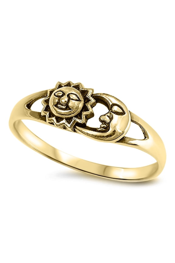 CHOOSE YOUR COLOR Gold-Tone Sun Moon Filigree Boho Ring .925 Sterling Silver Band Jewelry Female Size 4