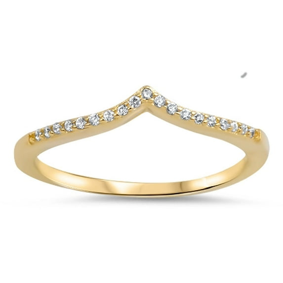 CHOOSE YOUR COLOR Gold-Tone White CZ Chevron Ring .925 Sterling Silver Band Female Size 4