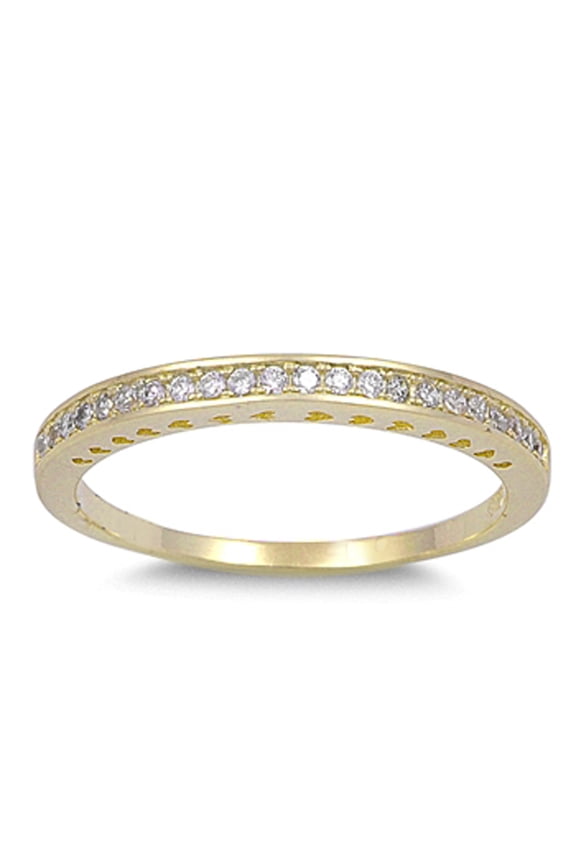CHOOSE YOUR COLOR Gold-Tone White CZ Stackable Ring .925 Sterling Silver Band Female Size 4