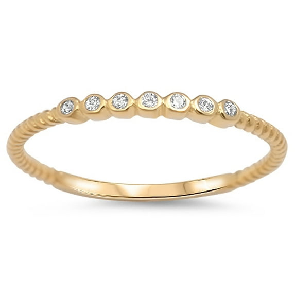 CHOOSE YOUR COLOR Gold-Tone White CZ Wedding Ring .925 Sterling Silver Thin Band Female Size 6