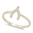 thumbnail image 1 of CHOOSE YOUR COLOR Gold-Tone Wishbone Good Luck White CZ Ring .925 Sterling Silver Band Female Size 7, 1 of 4
