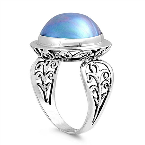CHOOSE YOUR COLOR Gray Simulated Pearl Flower Filigree Ring .925 Sterling Silver Band Female Size 10