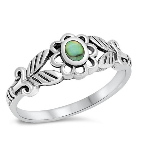 CHOOSE YOUR COLOR Greek Flower Abalone Ring .925 Sterling Silver Band Jewelry Female Male Size 7