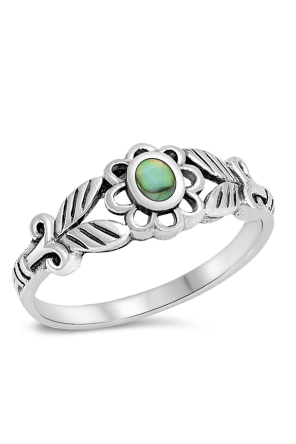 CHOOSE YOUR COLOR Greek Flower Abalone Ring .925 Sterling Silver Band Jewelry Female Male Size 8
