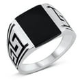 thumbnail image 1 of CHOOSE YOUR COLOR Greek Key Signet Simulated Black Onyx Ring .925 Sterling Silver Band CZ Female Size 13, 1 of 4