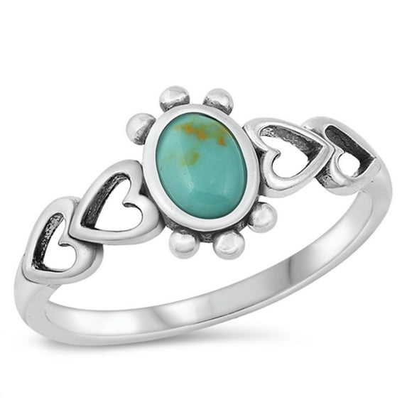 CHOOSE YOUR COLOR Heart Bali Simulated Turquoise Ring .925 Sterling Silver Band Blue CZ Female Size 7