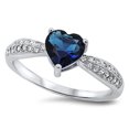 thumbnail image 1 of CHOOSE YOUR COLOR Heart Blue Simulated Sapphire Promise Ring .925 Sterling Silver Cluster Band CZ Female Size 7, 1 of 4