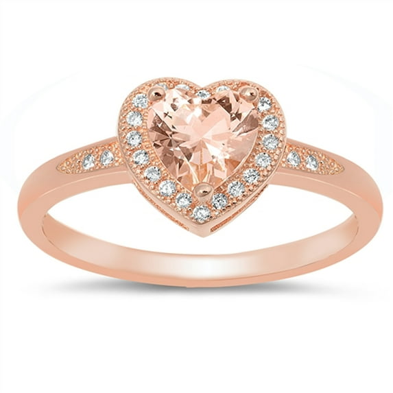 CHOOSE YOUR COLOR Heart Champagne CZ Love Halo Ring .925 Sterling Silver Band Orange Female Size 4