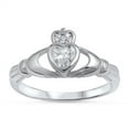 thumbnail image 1 of CHOOSE YOUR COLOR Heart Claddagh Clear CZ Promise Ring .925 Sterling Silver Band White Female Size 6, 1 of 4