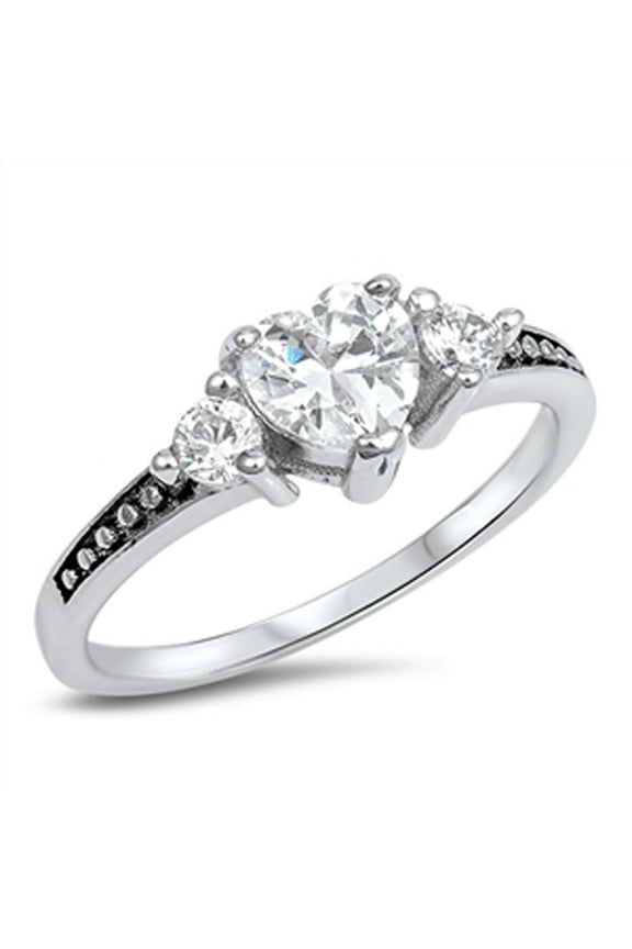 CHOOSE YOUR COLOR Heart Clear CZ Promise Ring .925 Sterling Silver Ball Bead Band White Female Size 12