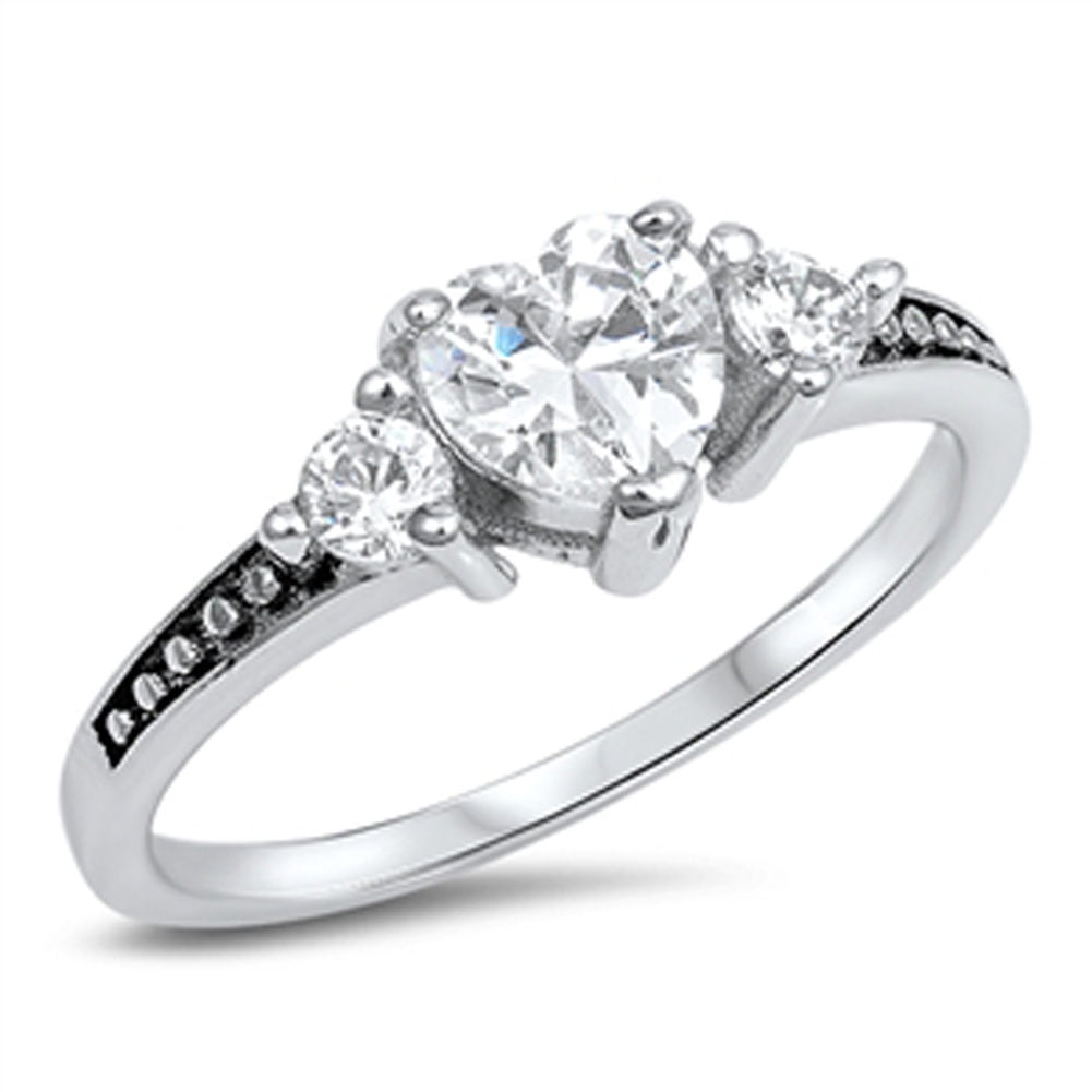 CHOOSE YOUR COLOR Heart Clear CZ Promise Ring .925 Sterling Silver Ball Bead Band White Female Size 4