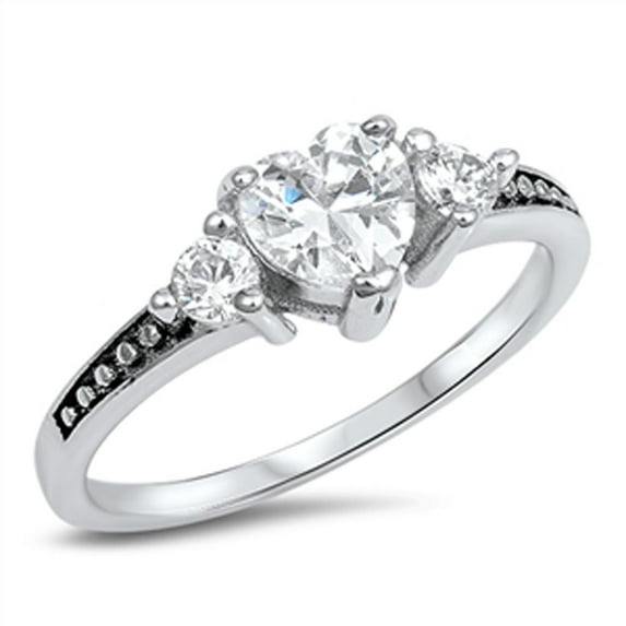 CHOOSE YOUR COLOR Heart Clear CZ Promise Ring .925 Sterling Silver Ball Bead Band White Female Size 4