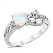 CHOOSE YOUR COLOR Heart Clear CZ White Simulated Opal Promise Ring .925 Sterling Silver Band Female Size 9