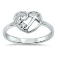 thumbnail image 1 of CHOOSE YOUR COLOR Heart Cross Love Christ White CZ Ring .925 Sterling Silver Band Female Size 6, 1 of 4