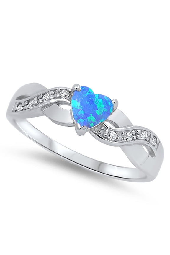 CHOOSE YOUR COLOR Heart Infinity Knot Blue Simulated Opal Promise Ring .925 Sterling Silver White CZ Female Size 4