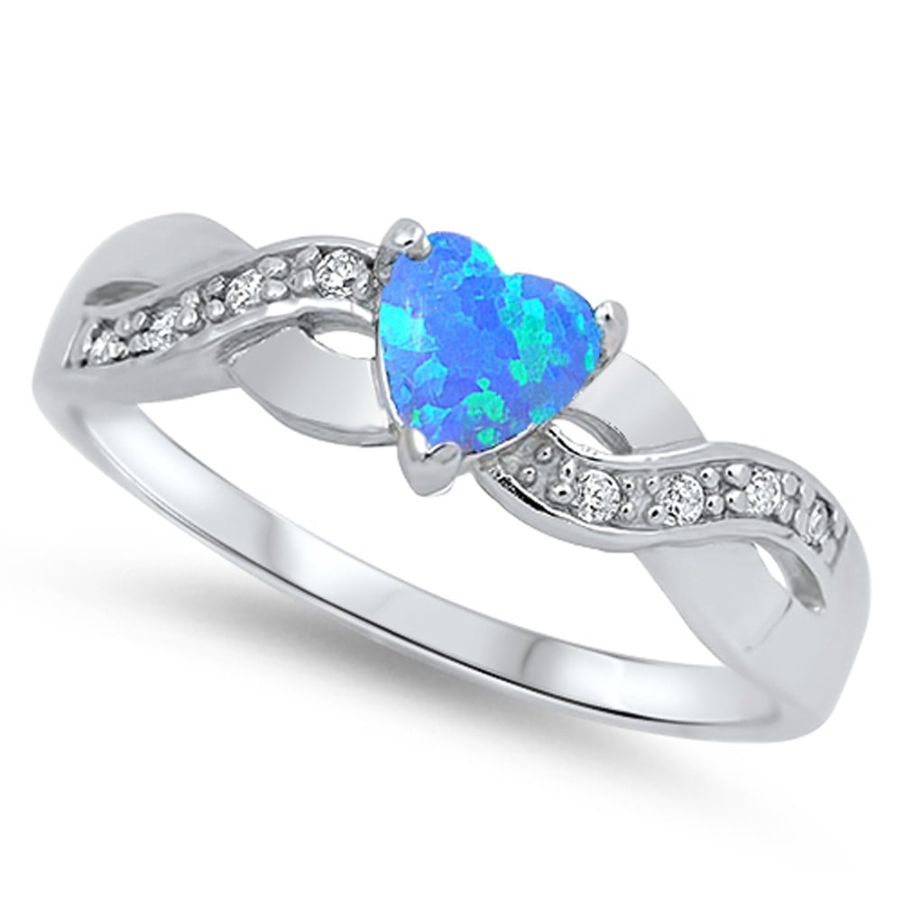 Light Blue Simulated Opal Heart Promise Ring - .925 Sterling Silver Size 11 | Adjustable Open Heart Ring - View #10
