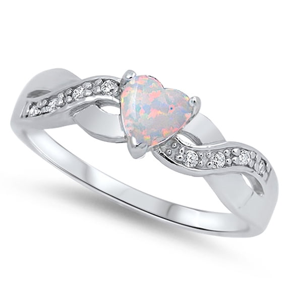 CHOOSE YOUR COLOR Heart Infinity Knot White Simulated Opal Promise Ring .925 Sterling Silver CZ Female Size 7