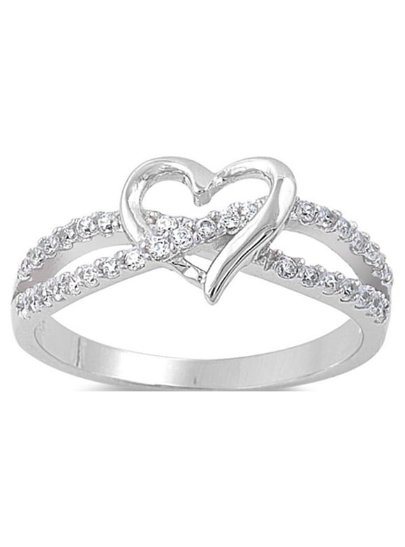 CHOOSE YOUR COLOR Heart Love Dating Clear CZ Promise Ring .925 Sterling Silver Band White Female Size 5