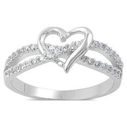 CHOOSE YOUR COLOR Heart Love Dating Clear CZ Promise Ring .925 Sterling Silver Band White Female Size 9