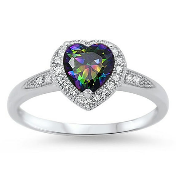 CHOOSE YOUR COLOR Heart Multi-color CZ Halo Promise Ring 925 Sterling Silver Band Black Female Size 4