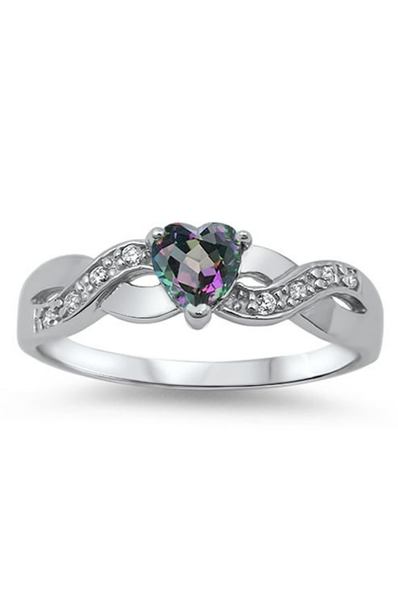 CHOOSE YOUR COLOR Heart Multi-color CZ Infinity Knot Promise Ring 925 Sterling Silver Black Female Size 8