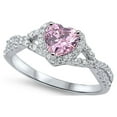 thumbnail image 1 of CHOOSE YOUR COLOR Heart Pink CZ Halo Promise Ring .925 Sterling Silver Infinity Knot Female Size 4, 1 of 4
