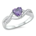 thumbnail image 1 of CHOOSE YOUR COLOR Heart Simulated Amethyst Promise Ring .925 Sterling Silver Infinity Band Purple CZ Female Size 10, 1 of 4