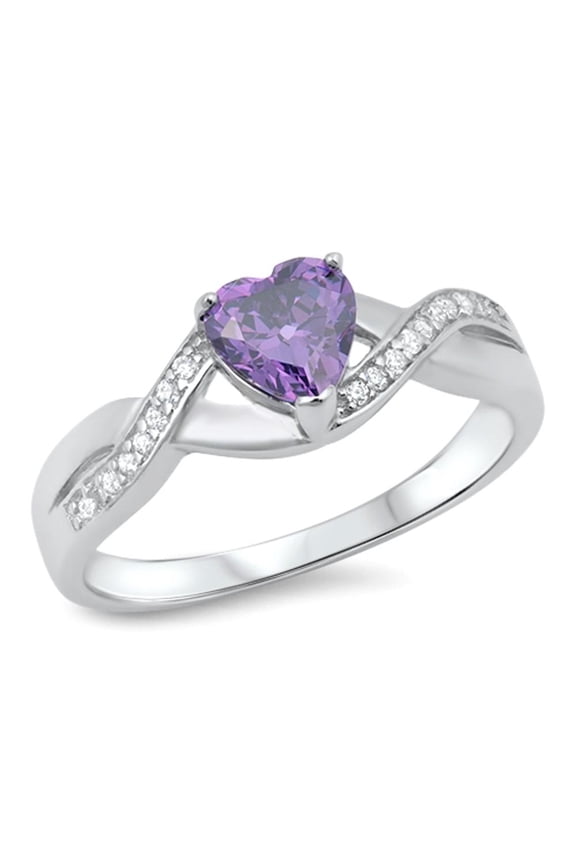 CHOOSE YOUR COLOR Heart Simulated Amethyst Promise Ring .925 Sterling Silver Infinity Band Purple CZ Female Size 10