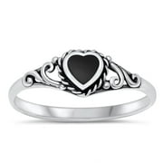 SAC SILVER CHOOSE YOUR COLOR Heart Simulated Black Onyx Promise Ring .925 Sterling Silver Band CZ Female Size 6