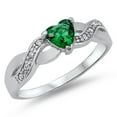 thumbnail image 1 of CHOOSE YOUR COLOR Heart Simulated Emerald Infinity Knot Promise Ring .925 Sterling Silver Band Green CZ Female Size 6, 1 of 4