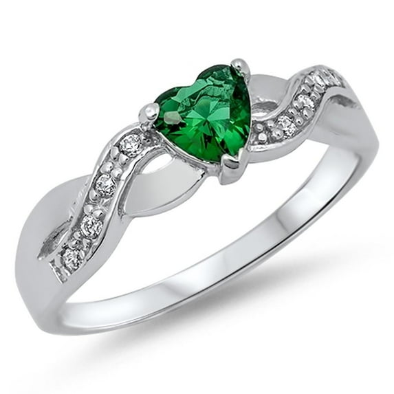 CHOOSE YOUR COLOR Heart Simulated Emerald Infinity Knot Promise Ring .925 Sterling Silver Band Green CZ Female Size 6