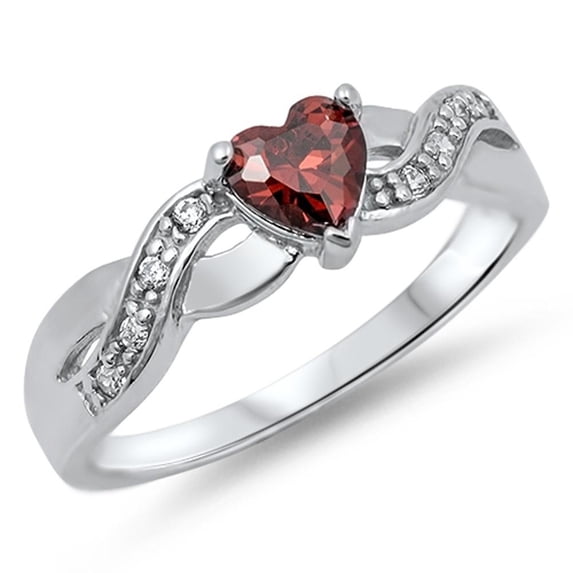 CHOOSE YOUR COLOR Heart Simulated Garnet Ring .925 Sterling Silver Infinity Knot Band Red CZ Female Size 10