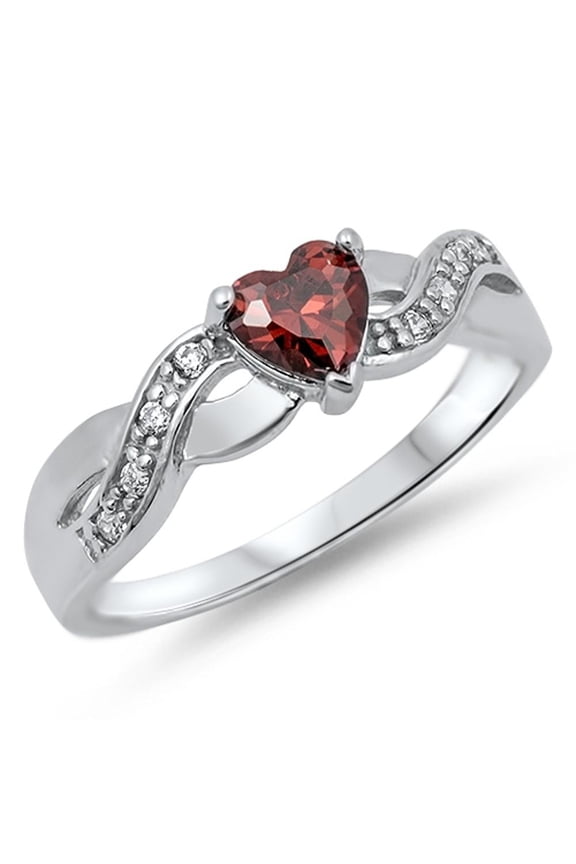 CHOOSE YOUR COLOR Heart Simulated Garnet Ring .925 Sterling Silver Infinity Knot Band Red CZ Female Size 9
