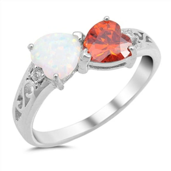 CHOOSE YOUR COLOR Heart Simulated Garnet White Simulated Opal Promise Ring .925 Sterling Silver Band Red CZ Female Size 6