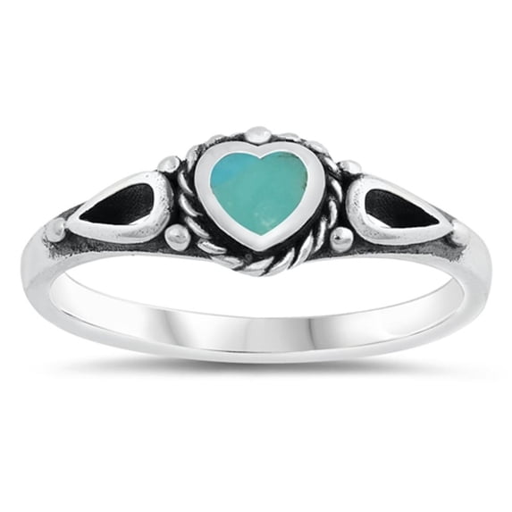 CHOOSE YOUR COLOR Heart Simulated Turquoise Promise Ring .925 Sterling Silver Band Blue CZ Female Size 7