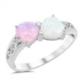 thumbnail image 1 of CHOOSE YOUR COLOR Heart White Pink Simulated Opal Promise Ring .925 Sterling Silver Band CZ Female Size 12, 1 of 4