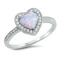 thumbnail image 1 of CHOOSE YOUR COLOR Heart White Simulated Opal Halo Clear CZ Promise Ring .925 Sterling Silver Female Size 7, 1 of 4