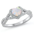 thumbnail image 1 of CHOOSE YOUR COLOR Heart White Simulated Opal Halo Promise Ring 925 Sterling Silver Band CZ Female Size 6, 1 of 4