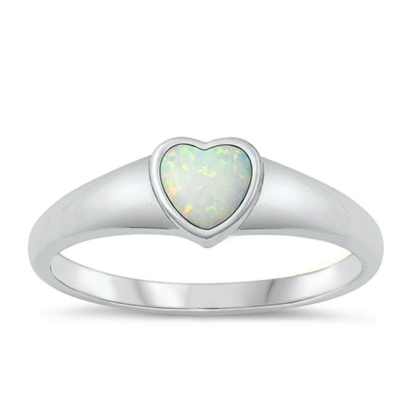 CHOOSE YOUR COLOR Heart White Simulated Opal Ring .925 Sterling Silver Band CZ Female Size 3