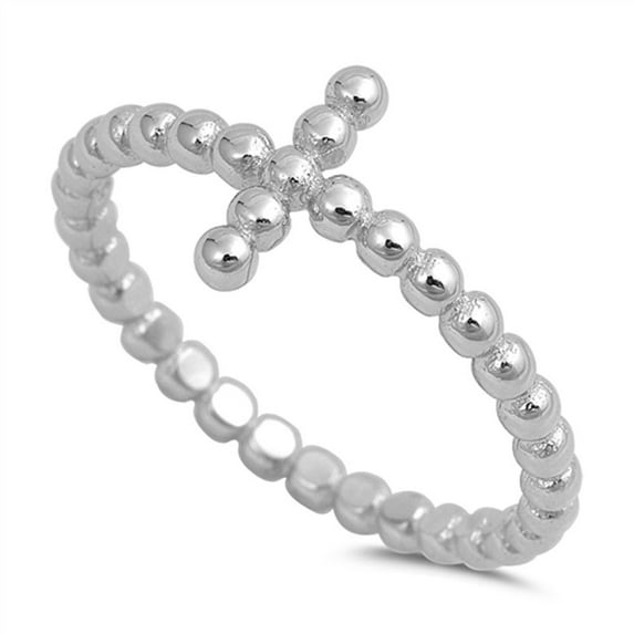 CHOOSE YOUR COLOR High Polish Beaded Sideways Cross Ring .925 Sterling Silver Band Jewelry Female Size 6