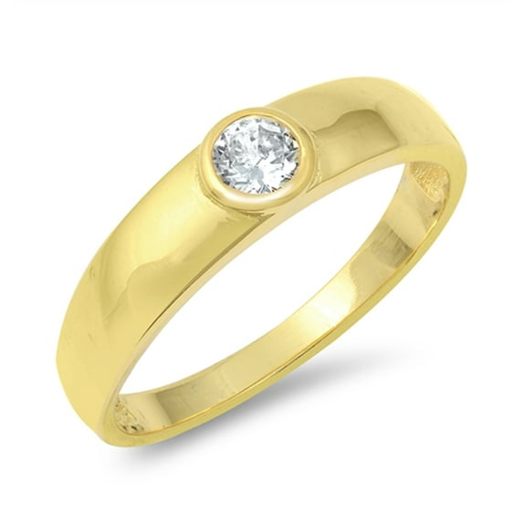 CHOOSE YOUR COLOR High Polish Gold-Tone Ring .925 Sterling Silver Band White CZ Female Size 7
