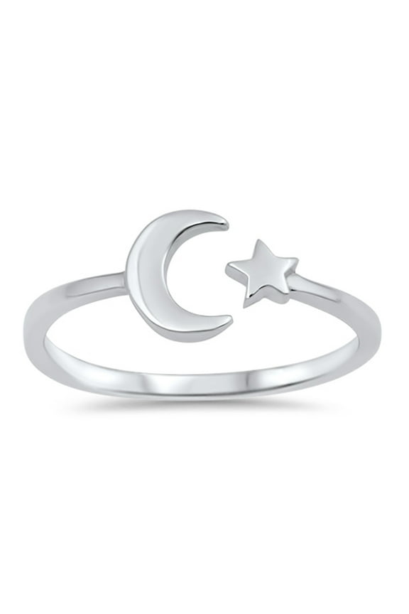 CHOOSE YOUR COLOR High Polish Open Moon Star Ring .925 Sterling Silver Band Jewelry Female Size 3