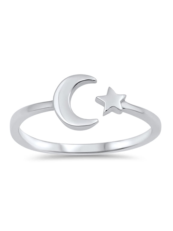 CHOOSE YOUR COLOR High Polish Open Moon Star Ring .925 Sterling Silver Band Jewelry Female Size 5