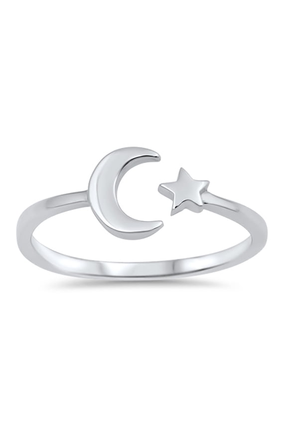 CHOOSE YOUR COLOR High Polish Open Moon Star Ring .925 Sterling Silver Band Jewelry Female Size 9
